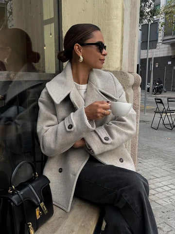 Sonicelife Fashion Double Breasted Classic Women's Woolen Jacket Flip Collar Casual Long Sleeved Pocket Coats Ladies New Commute Outerwear