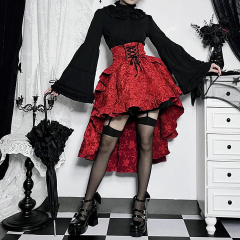Sonicelife Women's Gothic Design Half Skirt 2024 New Summer Music Festival Party Punk Tie Poncho High Waisted Waist Drag Half Skirt