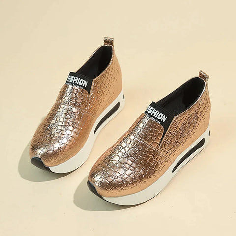 Sonicelife-Patent Leather Platform Loafers Shoes for Women 2024 Spring Light Gold Silver Sneakers Woman Plus Size 42 Slip On Casual Shoes