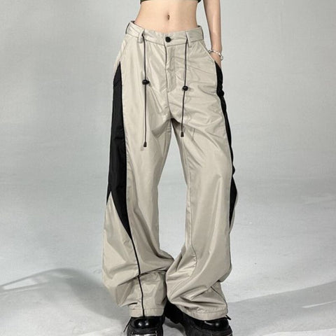 Sonicelife Cargo Pants Women Clothing Harajuku Vintage Patchwork Streetwear Women Pants Casual Wide Leg Sweatpants Trousers Women