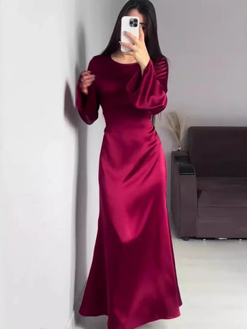 Sonicelife Satin Muslim Dress Women Party Dresses Abaya Jalabiya Bandage Morocco Dubai Islam Eid Vestidos Arab Solid Caftan Long Robe 2024