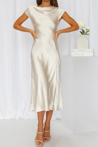 Sonicelife Satin Cowl Neck Twisted-back Slit Dress