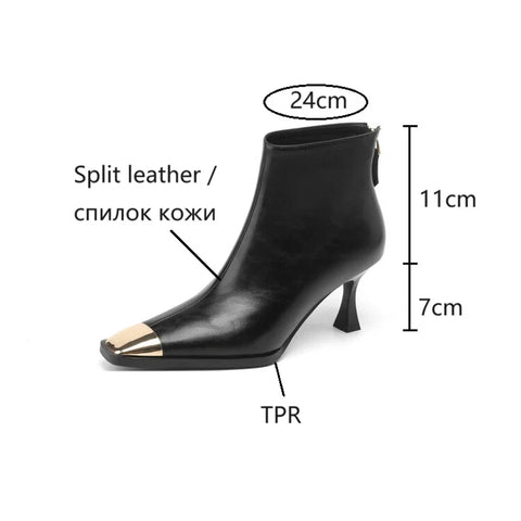 Sonicelife NEW Autumn Boots Women Square Toe Thin Heel Modern Boots Split Leather Shoes for Women High Heel Ankle Boots Winter Black Shoes