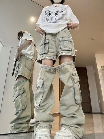 Sonicelife Harajuku Vintage High Waist Loose Jeans Pockets Patchwork Sexy Pants Women's Y2K Wide Leg Baggy  Street Style Denim Trouser