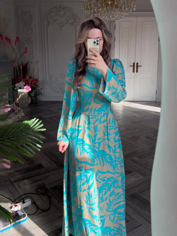 Sonicelife Eid Muslim Party Dress for Women Ramadan Print Slim Abaya Long Dress Morocco Kaftan Vestidos Largos Dubai Robe Jalabiya 2024