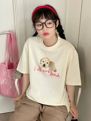 Back To School Sonicelife Cutecore Dog Graphic T Shirts Harajuku Y2k Top Summer Kawaii Animal Print Short Sleeve Tees Women Casual Cotton Clothes