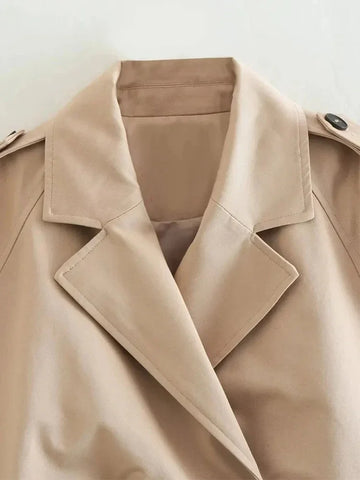 Sonicelife Fashion Belt Cropped Trench Spring Jacket Women Vintage Streetwear Double Breasted Long Sleeve Top Female Coat Outfits