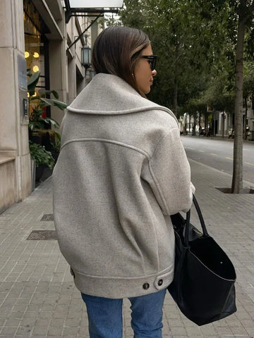 Sonicelife Fashion Double Breasted Classic Women's Woolen Jacket Flip Collar Casual Long Sleeved Pocket Coats Ladies New Commute Outerwear