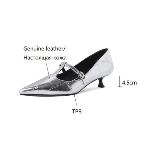 Sonicelife NEW Spring/Autumn Women Pumps Split Leather Shoes for Women Pointed Toe Thin Heel Shoes Solid High Heels Fashion Silver Shoes