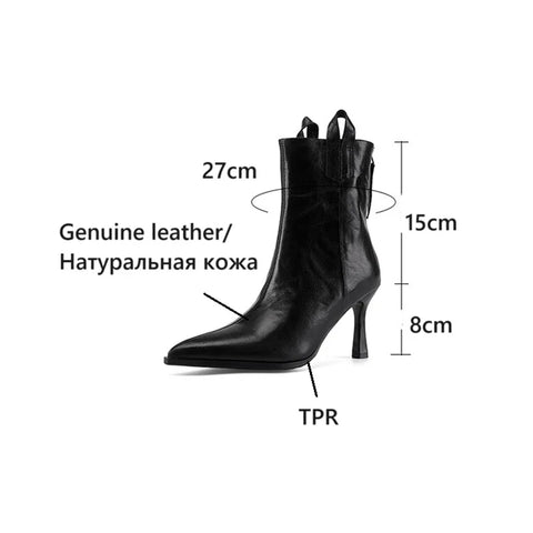 Sonicelife NEW Autumn Women Boots Genuine Leather Shoes for Women Pointed Toe Thin Heel Shoes Zip Short Boots Super High Heel Modern Boots