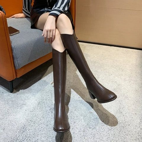 Sonicelife Plus Size 34-43 New Women Boots Zipper Thick High Heels Simple Thick High Heels Autumn Winter Boots Knee High 2024