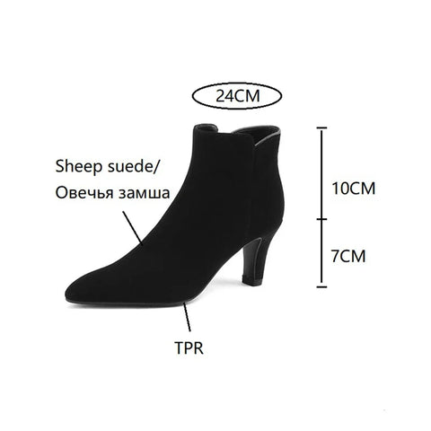 Sonicelife NEW Autumn Women Boots Pointed Toe High Heel Boots Sheep Suede Leather Shoes for Women Trends Leopard Ankle Boots сапоги женские