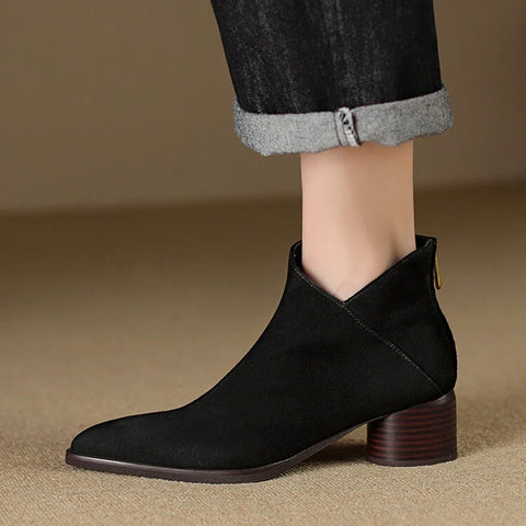 Sonicelife NEW Autumn Women Boots Pointed Toe Chunky Heel Boots Sheep Suede Leather Shoes for Women Concise Ankle Boots botas femininas