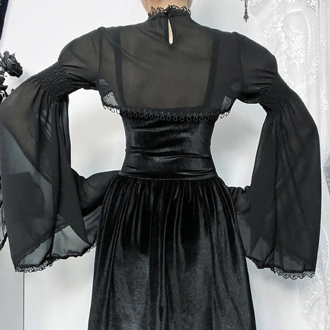 Sonicelife Women's Gothic Tops Trendy Party Slim Flare Design Cardigan Women Dark Gothic Bow Embellished Lace Blouse Jacket