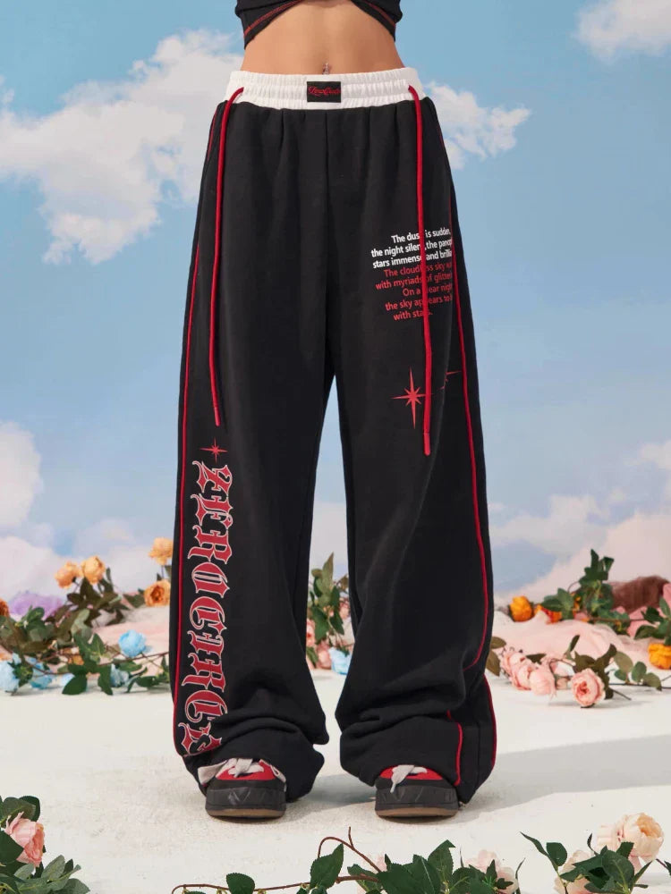 Sonicelife Women Wide Leg High Waist Pants Hip Hop Baggy Goth Hippie Side Stripe Casual Sweatpants Y2K Kpop Jogging Sports Trousers