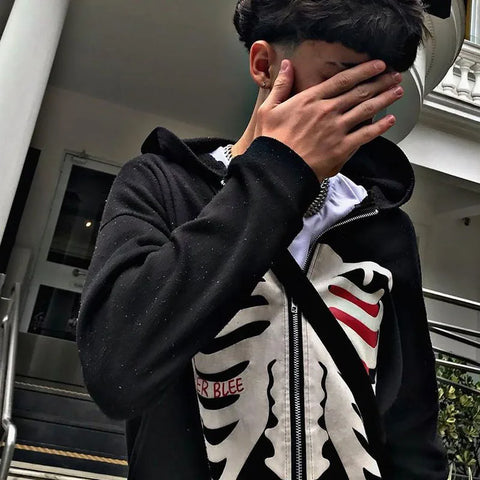 Back To School Sonicelife Y2K Harajuku Skeleton Oversized Zip Up Hoodies Goth Grunge Long Sleeve Hooded Sweatshirt 2024 Men Women Retro Casual Jacket Coat