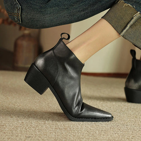 Sonicelife NEW Autumn Women Boots Split Leather Shoes for Women Square Toe Chunky Heel Shoes Zipper Ankle Boots Retro Splicing Short Boots