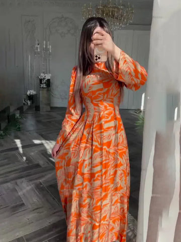 Sonicelife Eid Muslim Party Dress for Women Ramadan Print Slim Abaya Long Dress Morocco Kaftan Vestidos Largos Dubai Robe Jalabiya 2024