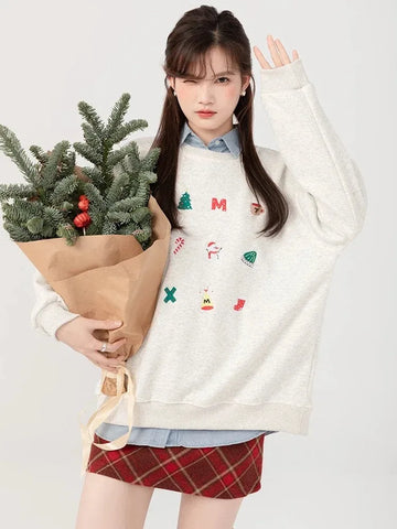 Black Friday Sonicelife Snowman Graphic Print Hoodie Christmas Kawaii Oversized Women's Sweatshirts Long Sleeve Cutecore Winter Clothes New