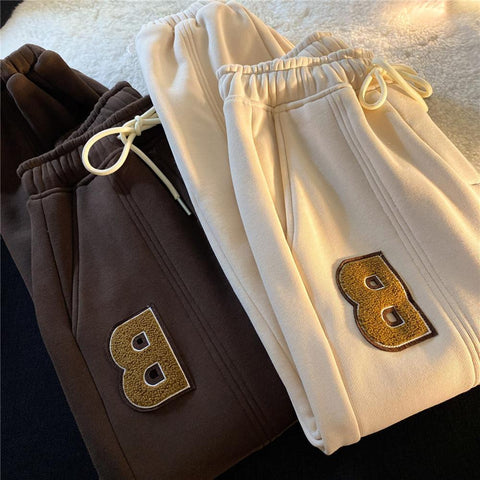 Sonicelife Letter Embroidery Woman Pants High Street Retro Loose Flocking Sweatpants Women Casual All-match Beam Feet Women Bottoms Pants
