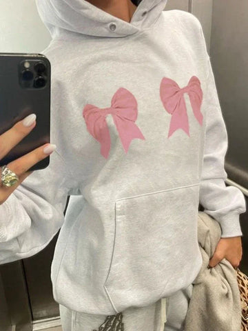 Black Friday Sonicelife Kawaii Bow Print Hoodies Women Y2k Long Sleeve Sweatshirt Oversized Sweet Girl Causal Loose Autumn Winter Clothes Ins