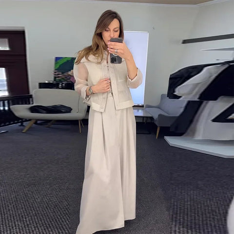 Sonicelife 2 Piece Sets Women Outfits Coat Wide Leg Pants Suit Pocket Single Breasted Turndown Collar Jacket Loose Trousers Casual Ensemble