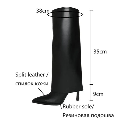 Sonicelife Spring/Autumn Women Shoes Ponited Toe High Heel Pants Boots Knee-High Boots Split Leather Shoes for Women Stiletto Modern Boots