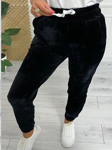 Sonicelife New autumn and winter all-match elastic waist tie Korean velvet casual pants sports pants for women