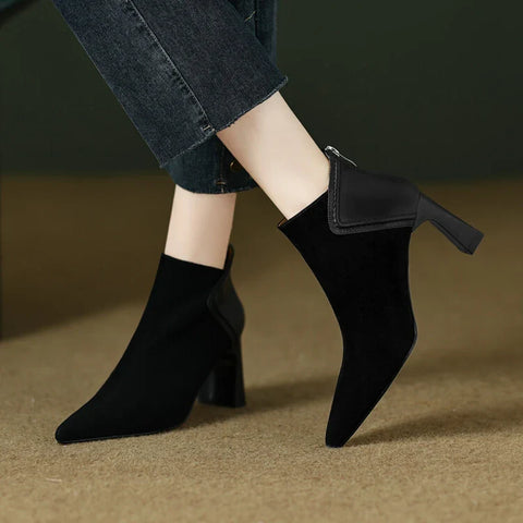 Sonicelife NEW Autumn Women Ankle Boots Sheep Suede Shoes Pointed Toe High Heel Shoes for Women Mature Chunky Boots for Woman botines mujer