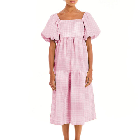 Sonicelife hoco dresses Women 2000s Aesthetic Plaid Short Puff Sleeve Midi Dress Summer Square Neck Dress Ruffle Flowy Beach Party Dress 2024