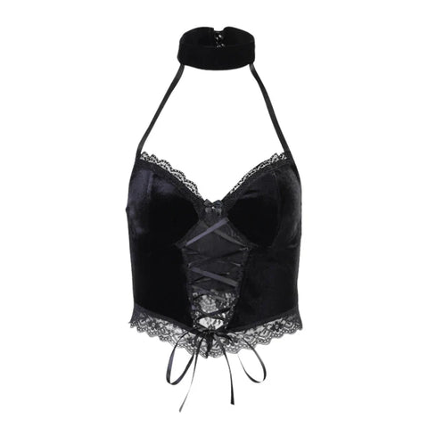 Sonicelife Women's Gothic Directional Design Top 2024 New Dark Style Lace Splicing Camisole Tank Top