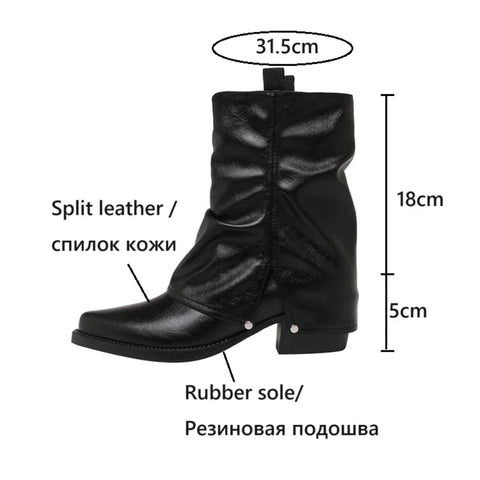 Sonicelife NEW Autumn Women Boots Split Leather Shoes for Women Pointed Toe Chunky Heel Shoes Slip-on Short Boots Retro Rivet Pants Boots