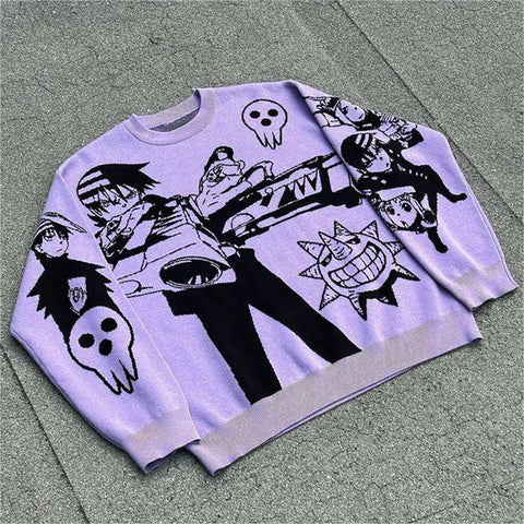 Back To School Sonicelife 2024 Fall Fashion  Harajuku fashion men's and women's couple fall and winter sweater Y2K retro 90s gothic fitted round neck tops clothing 2024 new