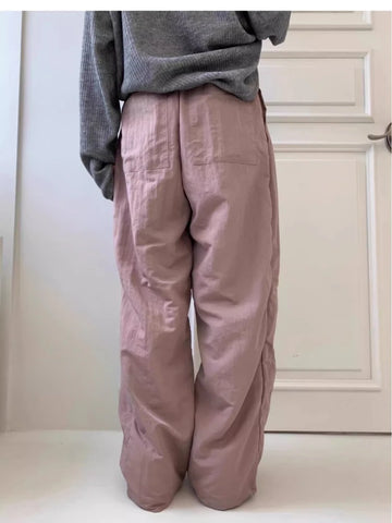 Sonicelife Korean Fashion Zipper Pink Patchwork Nylon Pants Autumn Winter New Straight Trousers Y2k High Waist Loose Wide Leg Pants