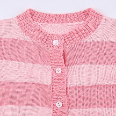 Sonicelife Sweet Cute Pink Striped Long Sleeve Slim Fit Sweaters Preppy Button Up Knitted Cardigans Women Autumn Spring Knitwear Coat Tops