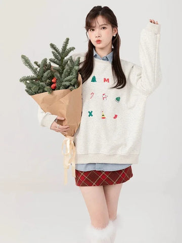 Black Friday Sonicelife Snowman Graphic Print Hoodie Christmas Kawaii Oversized Women's Sweatshirts Long Sleeve Cutecore Winter Clothes New