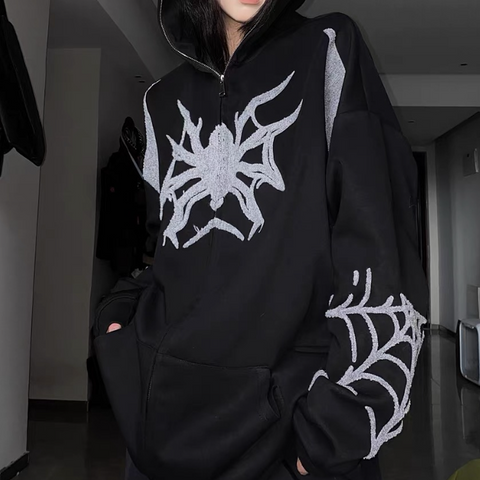 Sonicelife Embroidery Punk Spider Zip Up Hoodie