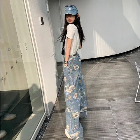 Sonicelife Straight Pants Denim Buttoned High Waist Streetwear Jeans Vintage Slight Blue Jeans Long Y2k Work Summer Blue Jeans Capris