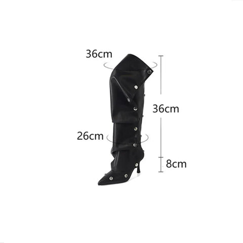 Sonicelife Spring/Autumn Women Boots Ponited Toe High Heel Shoes Knee-High Boots Microfiber Shoes for Women Stiletto Boots Plus Size Shoes