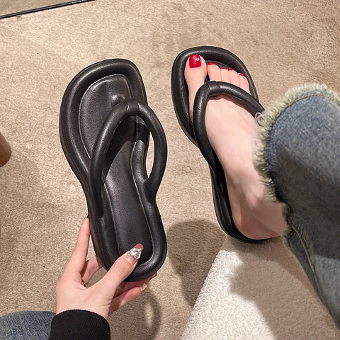 Sonicelife-Women's Chunky Platform Wedges Flip Flops 2024 Summer Clip Toe Thick Bottom Beach Sandals Woman Anti Slip Outdoor Slippers