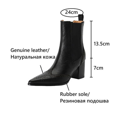 Sonicelife NEW Autumn Women Boots Genuine Leather Shoes for Women Pointed Toe Chunky Heel Shoes Hollow Carving Boots High Heel Modern Boots