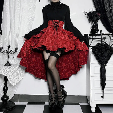 Sonicelife Women's Gothic Design Half Skirt 2024 New Summer Music Festival Party Punk Tie Poncho High Waisted Waist Drag Half Skirt