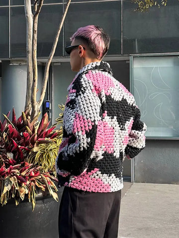 Back To School Sonicelife 2024 Fall Fashion  Male Contrast Knitted Coat For 2024 Autumn Winter Thicken Warm Long Sleeve Sweater Jackets Men's Fashion Lapel Zipper Outwear