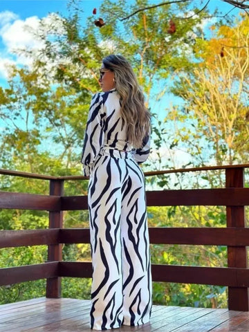 Sonicelife Floral Shirt and Wide Leg Pants Set
