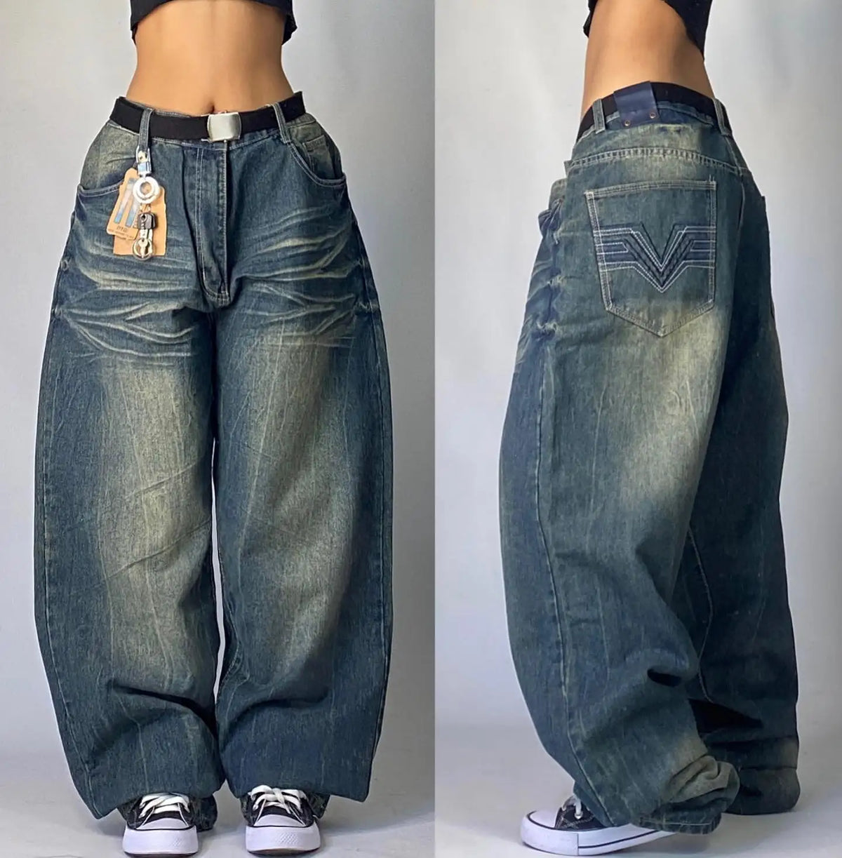 Sonicelife Street Vintage New Fashion Washed Grey Baggy Jeans Women Y2K Harajuku Hip Hop Popular Casual Joker High Waist Wide Leg Pants