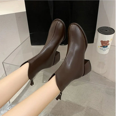 Sonicelife Ankle Boots Women's Shoes Platform Boots-Women Winter Footwear Zipper Low  Clogs Autumn Rock High Heel 2024 Ladies