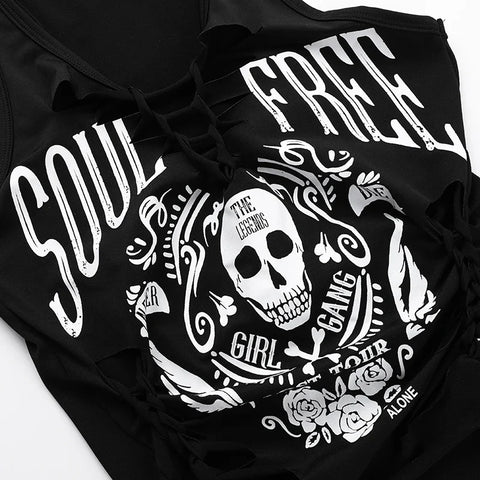 Sonicelife Women's Gothic Design Tops Tank Top 2024 Summer New Diablo Style Printed Woven Clashing Tank Top