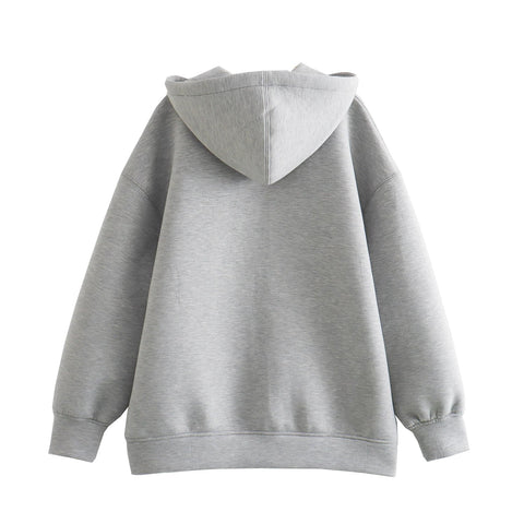 Sonicelife 2024 Spring and Autumn New Casual Street Loose Oversize Hooded Zipper Hoodie Space Cotton Jacket Coat Lazy Women's Cardigan