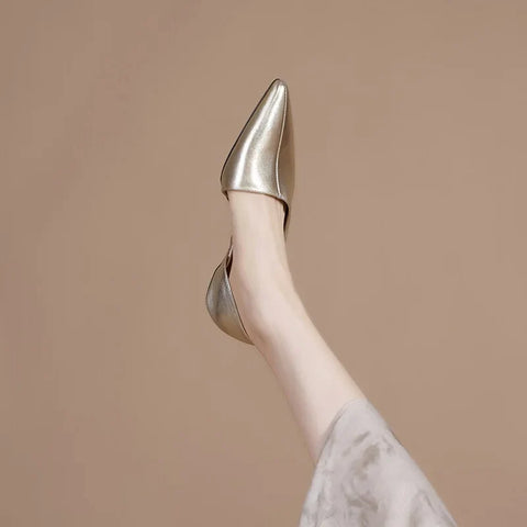 Sonicelife NEW Summer Women Pumps Genuine Leather Shoes for Women Pointed Toe Strange Heel Shoes Cover Toe Low Heel Slip-on Designer Shoes