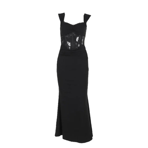 Sonicelife Women's Long Dresses 2024 Spring Fashion Hundred Hot Sweetheart Lace Splicing Design Halter Dresses Women